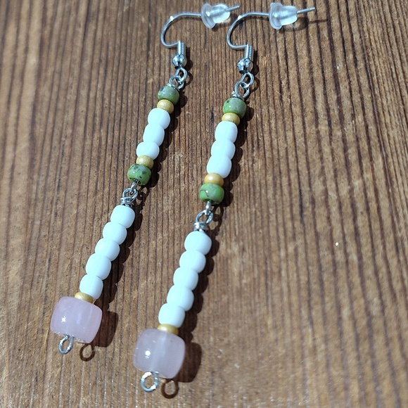 *5 For $20*White and Pink Beaded Long Dangle Earrings / Handmade Ladies Earrings - Picture 6 of 6